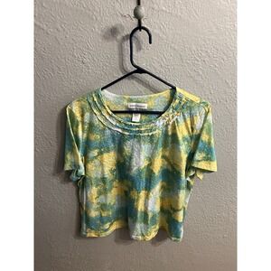 Alfred‎ Dunner PXL Womens Short Sleeve Ladies Top Blue Yellow White